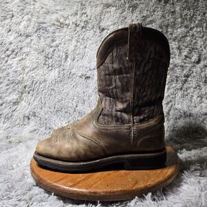 Cabelas Pinedale Mens Size 9.5D Square Toe Brown/Camo Leather Boots 2565615